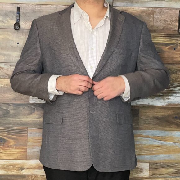 Pronto Uomo Platinum Wool Blend Gray Geometric Dual Vent Blazer Sport Jacket 50L - Picture 6 of 11